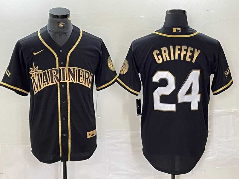 Mens Seattle Mariners #24 Ken Griffey Jr Black 2021 Golden Edition Stitched Cool Base Nike Jersey